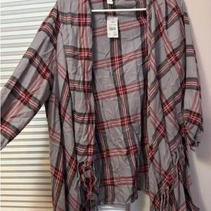 Plaid Fringe Open Cardigan